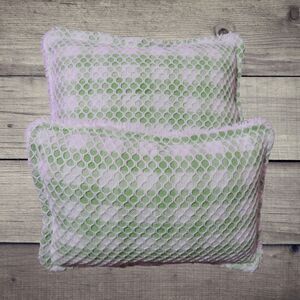 Reusable, Washable Sponge, Green Gingham Dish Scrubby, Set Of 2